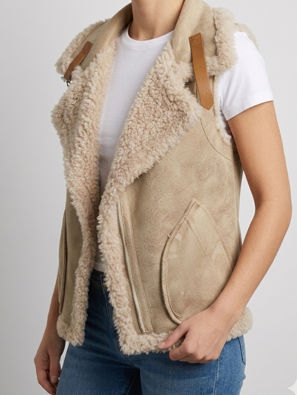 DANDYISH Reversible Wool/Shearling Vest, Size S